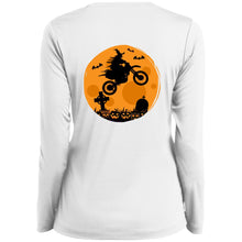 Load image into Gallery viewer, Halloween Moon Biker Witch Ladies’ Long Sleeve V-Neck Tee