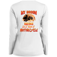 Load image into Gallery viewer, "My Broom Broke So... " Ladies’ Long Sleeve V-Neck Tee