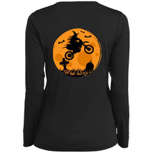 Load image into Gallery viewer, Halloween Moon Biker Witch Ladies’ Long Sleeve V-Neck Tee